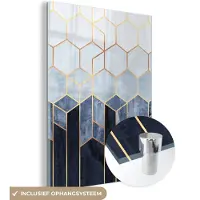 MuchoWow Glasschilderij 90x120 cm - Schilderij acrylglas - Hexagon - Gold - Luxe - Patronen - Foto op glas - Schilderijen