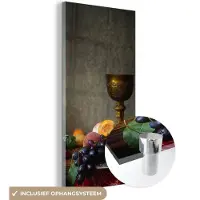 MuchoWow Glasschilderij 60x120 cm - Schilderij acrylglas - Rustiek - Tafel - Fruit - Stilleven - Beker - Foto op glas - Schilderijen