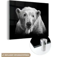 MuchoWow Glasschilderij 160x120 cm - Schilderij acrylglas - IJsbeer - Dier - Zwart - Wit - Foto op glas - Schilderijen