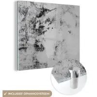 MuchoWow Glasschilderij - Steen - Wit - Graniet - Zwart - Design - 90x90 cm - Wanddecoratie - Woondecoratie