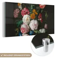 MuchoWow Glasschilderij 40x20 cm - Schilderij acrylglas - Stilleven met bloemen in een glazen vaas - Schilderij van Jan Davidsz. de Heem - Foto op glas - Schilderijen