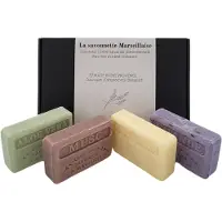 Savon De Marseille Kado set met 4 verschillende zeep, Aloë vera, Musc, Cologne, Lavendel scrub