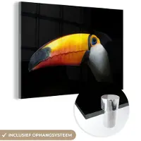 MuchoWow Glasschilderij 30x20 cm - Schilderij acrylglas - Toekan - Vogel - Snavel - Foto op glas - Schilderijen