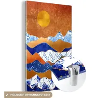 MuchoWow Glasschilderij 20x30 cm - Schilderij acrylglas - Goud - Delfts Blauw - Bloemen - Foto op glas - Schilderijen