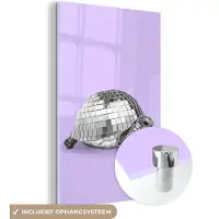 MuchoWow Glasschilderij 20x30 cm - Schilderij acrylglas - Schildpad - Discobal - Disco - Dier - Paars - Foto op glas - Schilderijen