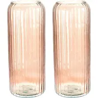 Excellent houseware glazen vaas / bloemen vazen - 2 st - roze - 15 x 37 cm