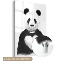 MuchoWow Glasschilderij 120x160 cm - Schilderij acrylglas - Panda - Hartje - Trui - Dieren - Foto op glas - Schilderijen