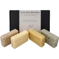 Savon De Marseille Zeep brievenbuscadeau: Alg, Citroen scrub, Tarwekiemolie, Druivenpitolie - cadeau set verzorgende zepen