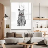MuchoWow Glasschilderij 120x160 cm - Schilderij acrylglas - Kat - Kroontje - Dieren - Wit - Foto op glas - Schilderijen