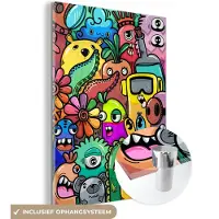 MuchoWow Glasschilderij 120x160 cm - Schilderij acrylglas - Monster - Patroon - Groente - Bloemen - Regenboog - Kinderen - Foto op glas - Schilderijen