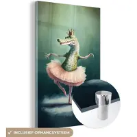 MuchoWow Glasschilderij 40x60 cm - Schilderij acrylglas - Krokodil - Kroon - Goud - Ballet - Portret - Kids - Foto op glas - Schilderijen