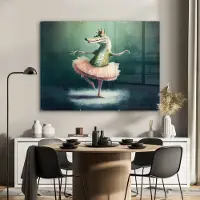 MuchoWow Glasschilderij 120x90 cm - Schilderij acrylglas - Krokodil - Kroon - Goud - Ballet - Portret - Kids - Foto op glas - Schilderijen