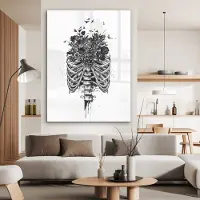 MuchoWow Glasschilderij 120x160 cm - Schilderij acrylglas - Ribben - Bloemen - Vogels - Natuur - Foto op glas - Schilderijen