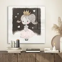 MuchoWow Glasschilderij 50x50 cm - Schilderij acrylglas - Prinses - Roos - Hartjes - Meisjes - Foto op glas - Schilderijen