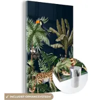 MuchoWow Glasschilderij 120x180 cm - Schilderij acrylglas - Jungle - Planten - Dieren - Kinderen - Flamingo - Zebra - Foto op glas - Schilderijen