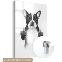 MuchoWow Glasschilderij 30x40 cm - Schilderij acrylglas - Hond - Dier - Vingers - Wit - Foto op glas - Schilderijen