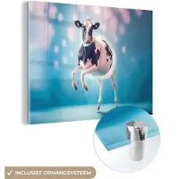 MuchoWow Glasschilderij 160x120 cm - Schilderij acrylglas - Koe - Kroon - Ballet - Blauw - Roze - Kinderen - Foto op glas - Schilderijen