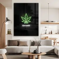 MuchoWow Glasschilderij 120x160 cm - Schilderij acrylglas - Gaming - Tekst - Neon - Happy gaming - Groen - Foto op glas - Schilderijen