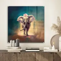 MuchoWow Glasschilderij 50x50 cm - Schilderij acrylglas - Olifant - Dieren - Verf - Bloemen - Portret - Kinderen - Foto op glas - Schilderijen