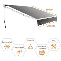 Costway Zonnescherm – Intrekbaar & Waterafstotend – 295 x 250 cm – Grijs