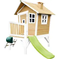 Axi Robin Speelhuis op palen & limoen groene glijbaan Speelhuisje voor de tuin / buiten in bruin & wit van FSC hout