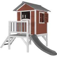 Axi Speelhuis Beach Lodge XL Rood met AXI Lodge XL Speelhuis Scandinavisch rood - Grijze Glijbaan Speelhuis op palen