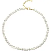 Traveller Ketting - Collier Dames - Parelcollier - Parelketting dames - Goudkleurig - Parels ø 6 mm - Wit - Ketting 40 cm - Verguld - 741640