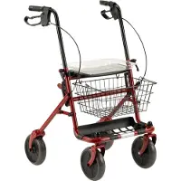 Multimotion Inklapbare / opvouwbare rollator Rood - Inclusief dienblad, stokhouder en mandje