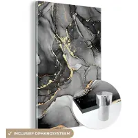 MuchoWow Glasschilderij 80x120 cm - Schilderij acrylglas - Marmer - Zwart - Goud - Grijs - Foto op glas - Schilderijen