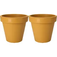 Pro Garden Plantenpot/bloempot Botanic - 2x - Tuin buiten - kunststof - okergeel - Dia 25 cm - rond