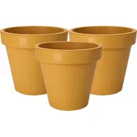 Pro Garden Plantenpot/bloempot Botanic - 3x - Tuin buiten - kunststof - okergeel - Dia 25 cm - rond