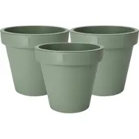 Pro Garden Plantenpot/bloempot Botanic - 3x - Tuin buiten - kunststof - groen - Dia 25 cm - rond
