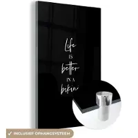 MuchoWow Glasschilderij 120x180 cm - Schilderij acrylglas - Life is better in a bikini - Zwart - Quote - Foto op glas - Schilderijen