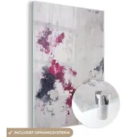 MuchoWow Glasschilderij 120x160 cm - Schilderij acrylglas - Roze - Grijs - Verf - Abstract - Foto op glas - Schilderijen