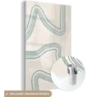 MuchoWow Glasschilderij 60x90 cm - Schilderij acrylglas - Lijnen - Groen - Wit - Abstract - Design - Foto op glas - Schilderijen