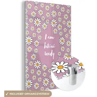 MuchoWow Glasschilderij 40x60 cm - Schilderij acrylglas - Roze - Bloemen - I am bikini ready - Foto op glas - Schilderijen