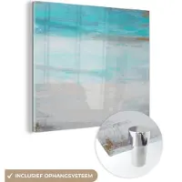 MuchoWow Glasschilderij 50x50 cm - Schilderij acrylglas - Verf - Blauw - Wit - Kunst - Foto op glas - Schilderijen