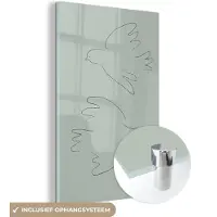 MuchoWow Glasschilderij 20x30 cm - Schilderij acrylglas - Duiven - Vogels - Groen - Dieren - Line art - Foto op glas - Schilderijen