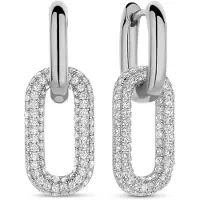 New Bling 9NB-1239 Zilveren Rechthoekige Oorringen met Open Hanger - 12,7x10x2,4mm - Zirknoia - Totale Lengt 24mm - Rhodium - Zilver