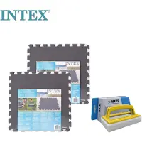 Intex - Economische set - Zwembadtegels grijs - 2 verpakkingen met 8 tegels - 4m² & WAYS schuurborstel