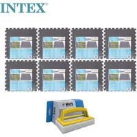 Intex - Zwembadtegels Grijs - 8 verpakkingen van 8 tegels - 16m² & WAYS scrubborstel