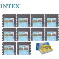 Intex - Zwembadtegels Grijs - 10 verpakkingen van 8 tegels - 20m² & WAYS scrubborstel