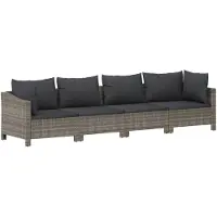 vidaXL 4-delige loungeset voor de tuin met kussens, grijs, polyrotan