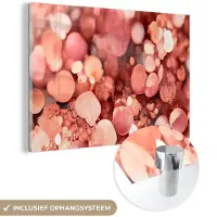 MuchoWow Glasschilderij 60x40 cm - Schilderij acrylglas - Abstract - Glitter - Roze - Luxe - Foto op glas - Schilderijen