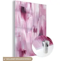 MuchoWow Glasschilderij 120x160 cm - Schilderij acrylglas - Kleuren - Verf - Schilderij - Roze - Foto op glas - Schilderijen