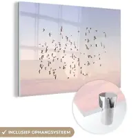 MuchoWow Glasschilderij 90x60 cm - Schilderij acrylglas - Vogels - Zee - Lucht - Natuur - Zomer - Foto op glas - Schilderijen