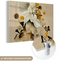 MuchoWow Glasschilderij 180x120 cm - Schilderij acrylglas - Bloemen - Planten - Goud - Vintage - Foto op glas - Muurdecoratie woonkamer - Wanddecoratie slaapkamer - Schilderijen