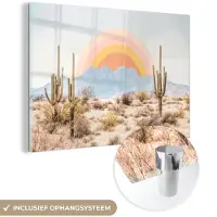 MuchoWow Glasschilderij 90x60 cm - Schilderij acrylglas - Cactussen - Planten - Natuur - Zon - Foto op glas - Schilderijen