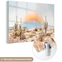 MuchoWow Glasschilderij 90x60 cm - Schilderij acrylglas - Cactussen - Planten - Natuur - Zon - Foto op glas - Schilderijen