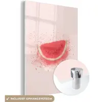MuchoWow Glasschilderij 120x160 cm - Schilderij acrylglas - Watermeloen - Fruit - Pastel - Zomer - Foto op glas - Schilderijen